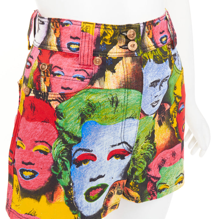 VERSACE 2018 Reissue 1991 Monroe James Dean Warhol print denim shorts 25"
