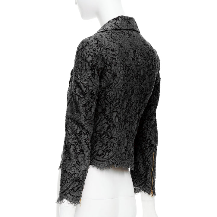 MSGM black cotton blend lace side zip cropped biker jacket IT40 S