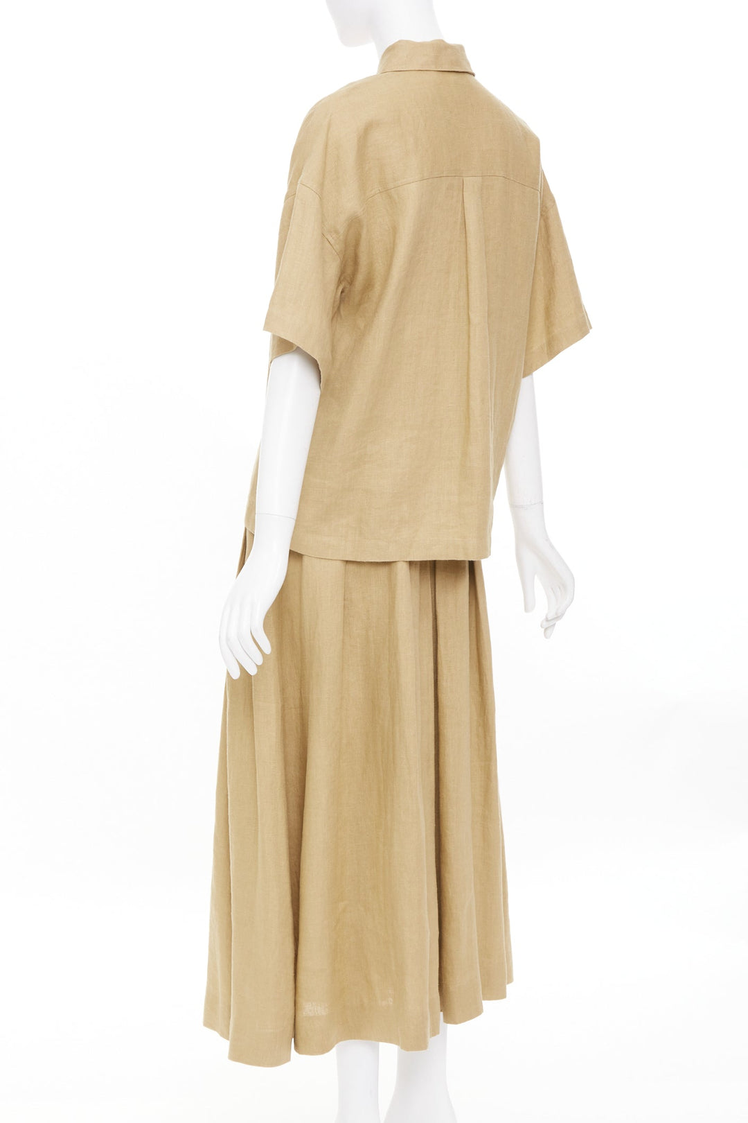 MARA HOFFMAN 2022 sand hemp utility short sleeve shirt midi skirt set XS