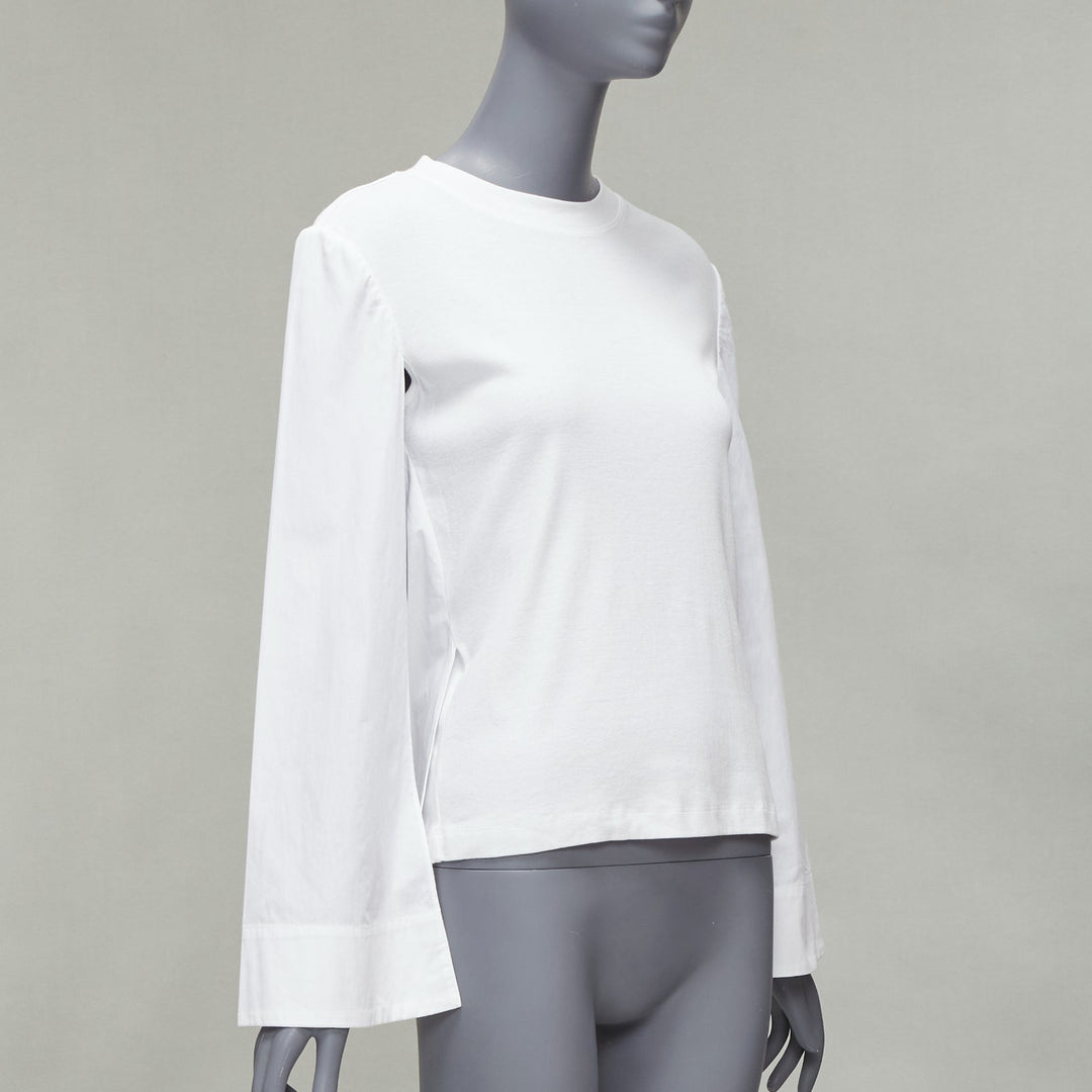 ROSETTA GETTY white 100% cotton woven cape sleeves knitted top XS