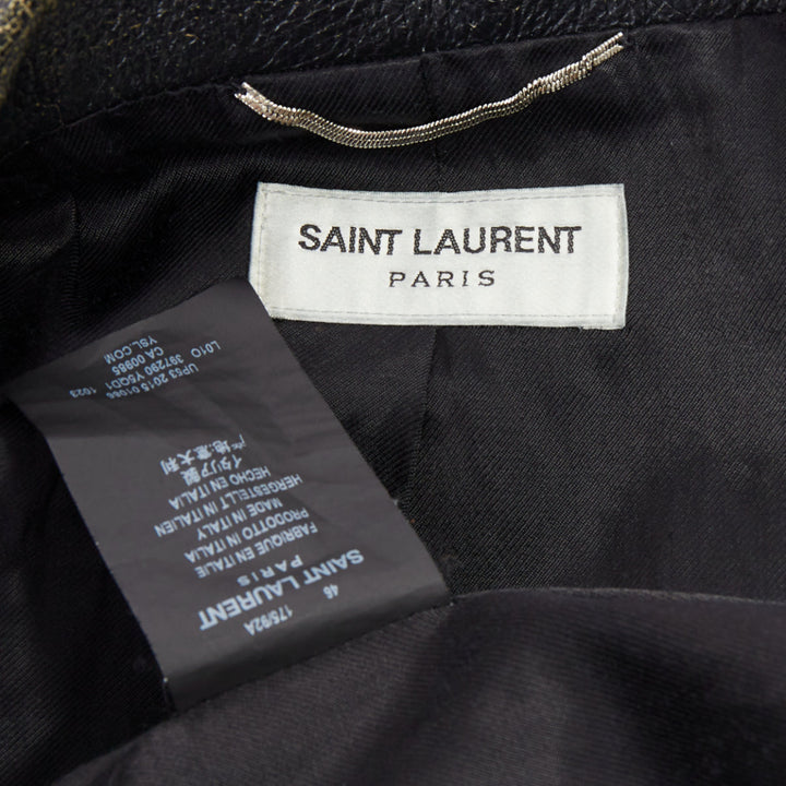 SAINT LAURENT 2015 black calfskin distressed classic biker jacket FR46 S