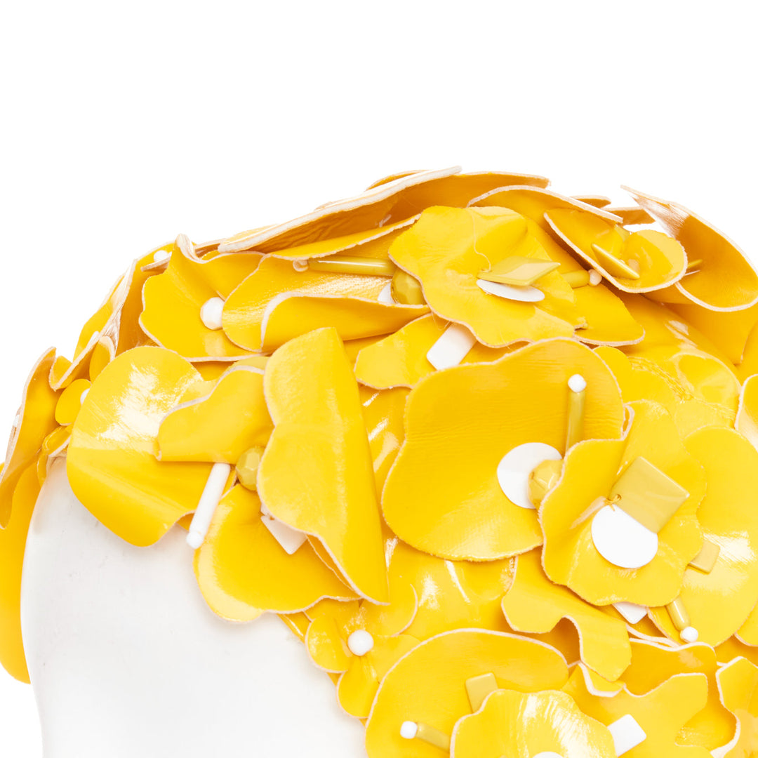 MIU MIU 2017 Runway yellow patent leather petals beaded retro swim cap hat S