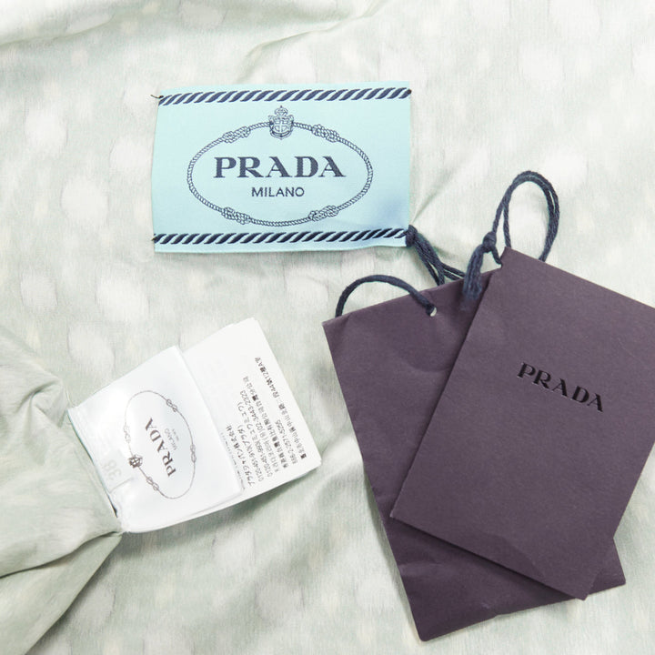 PRADA 2021 Runway pastel green polka dot silk taffeta wrap cape coat IT36 X