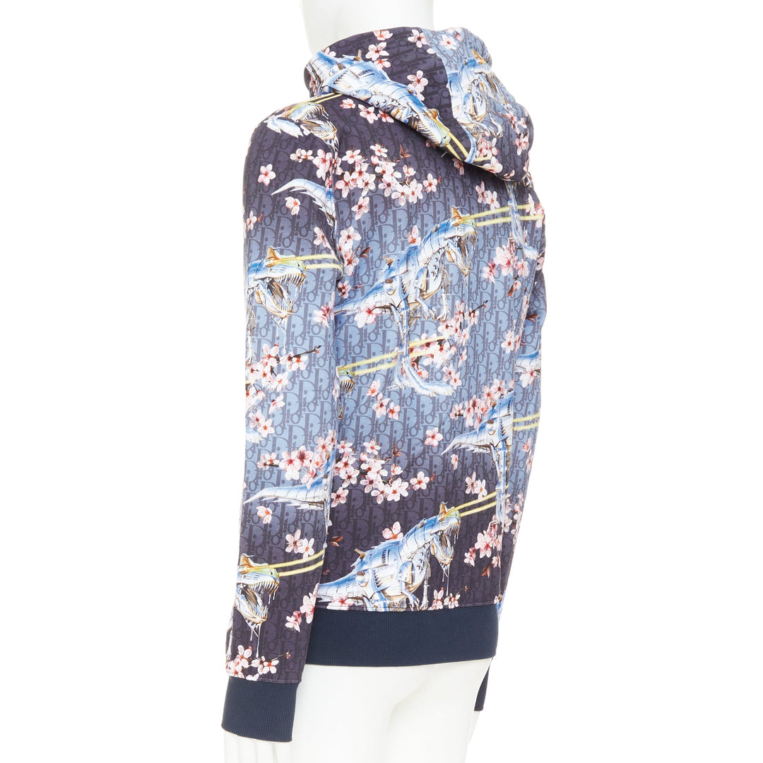 DIOR HOMME 2019 Hajime Sorayama blue blossom dinosaur robot oblique hoodie XS