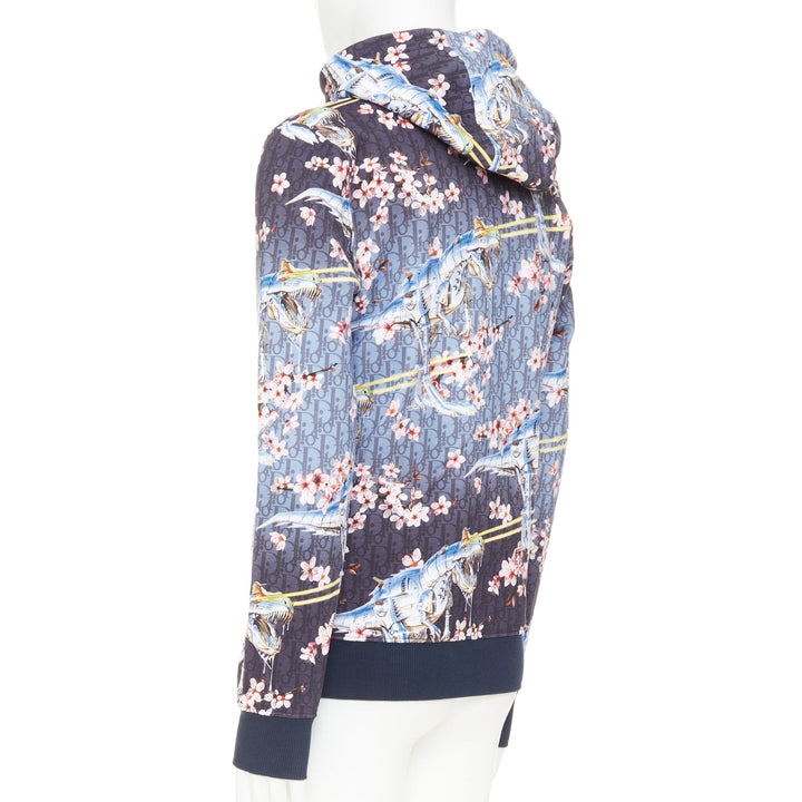DIOR HOMME 2019 Hajime Sorayama blue blossom dinosaur robot oblique hoodie XS