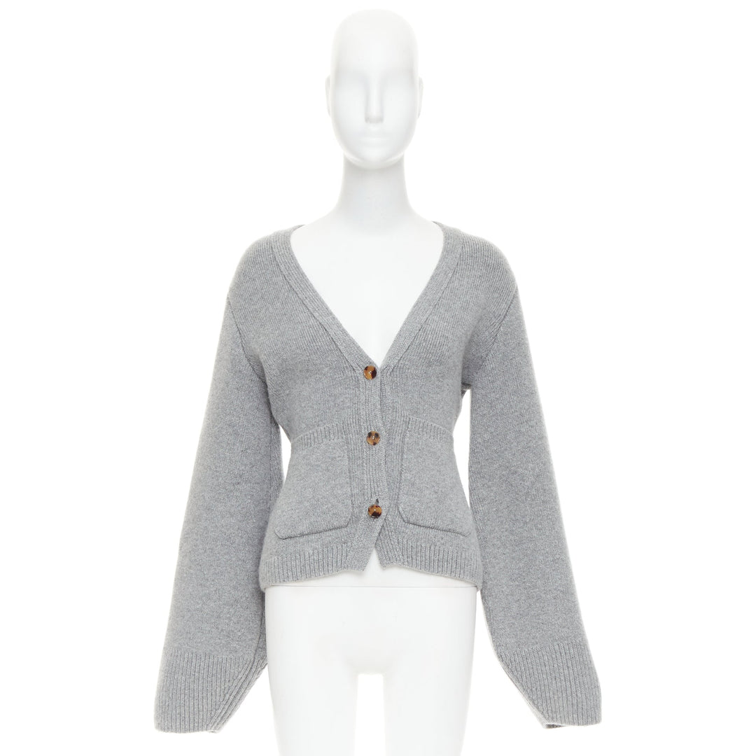 KHAITE The Scarlet grey cashmere blend geometric cuff V neck cardigan XS