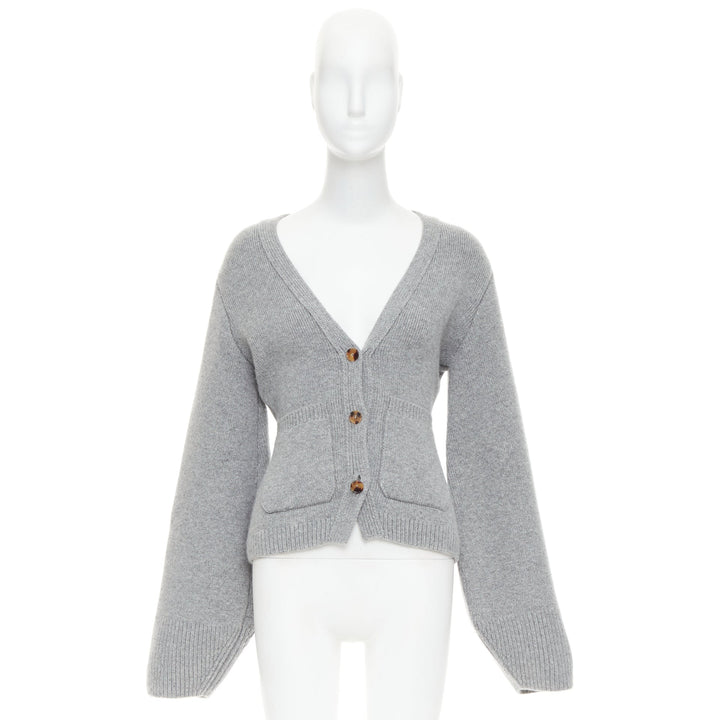 KHAITE The Scarlet grey cashmere blend geometric cuff V neck cardigan XS