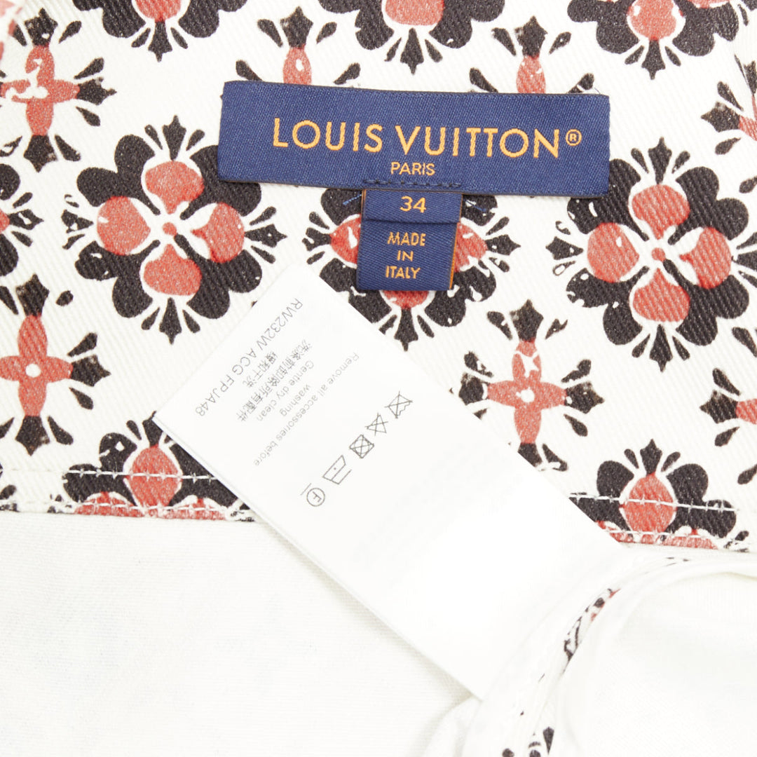 LOUIS VUITTON 2023 Vintage Monogram cream red floral denim crop jacket FR34 XS