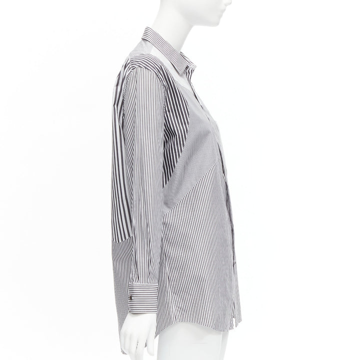 ALEXANDER MCQUEEN grey white cotton mixed stripes patchwork shirt Sz.16 L