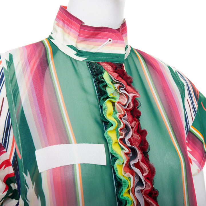 SACAI 2017 Runway stripes ruffled front cap sleeve hi low jacket dress JP1 S