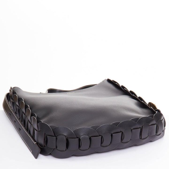 CHLOE Darryl Hobo black pebbled leather braided side shoulder bag