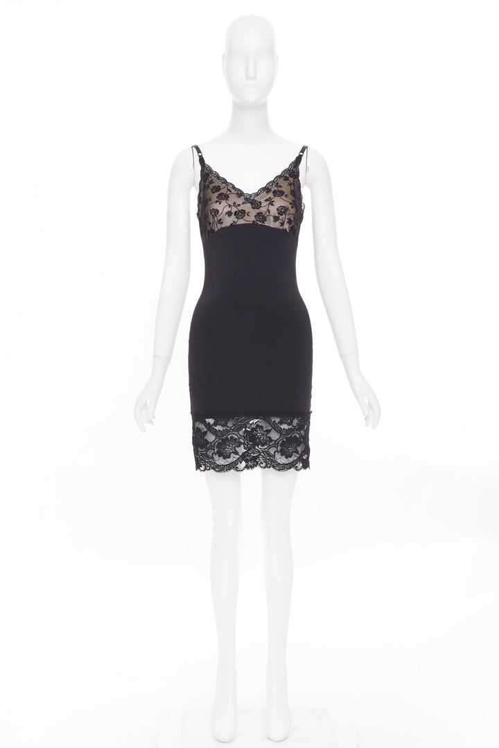BEBE Vintage floral lace overlay satin sheer panel lingerie midi slip dress S