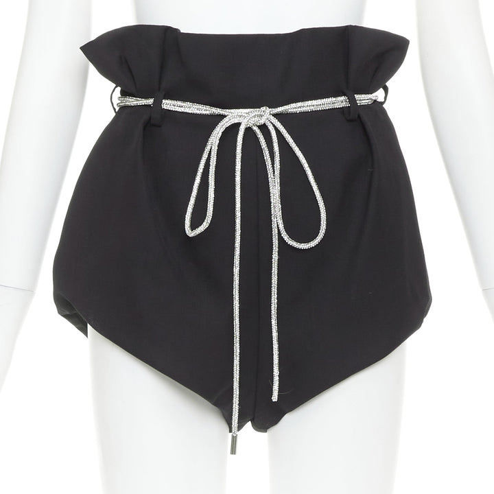 ALEXANDRE VAUTHIER SS2021 Runway black crepe silver crystal rope belt shorts