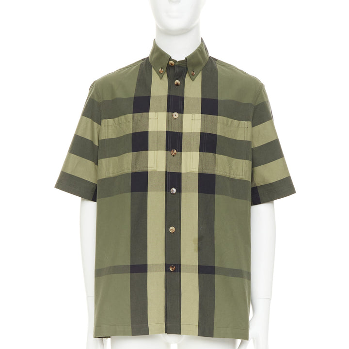 BURBERRY Travis military green black oversized vintage House Check boxy shirt M