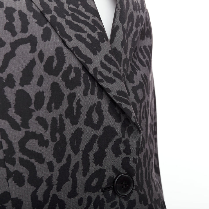 MIU MIU 2019 grey virgin wool mohair leopard logo back blazer jacket IT36 XXS