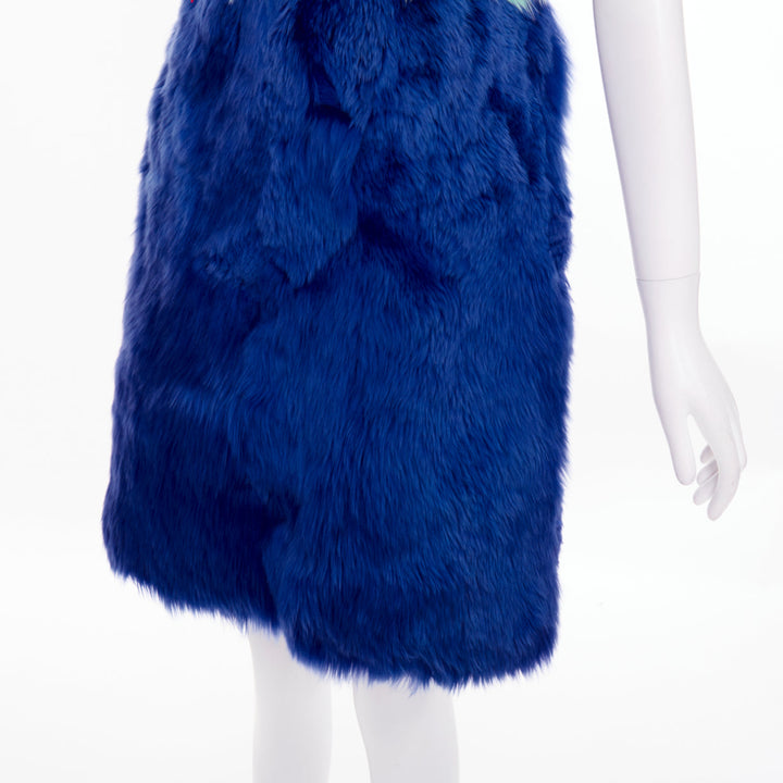 DOLCE GABBANA 2014 Runway colorblock green navy blue alpaca fur dress IT40 S
