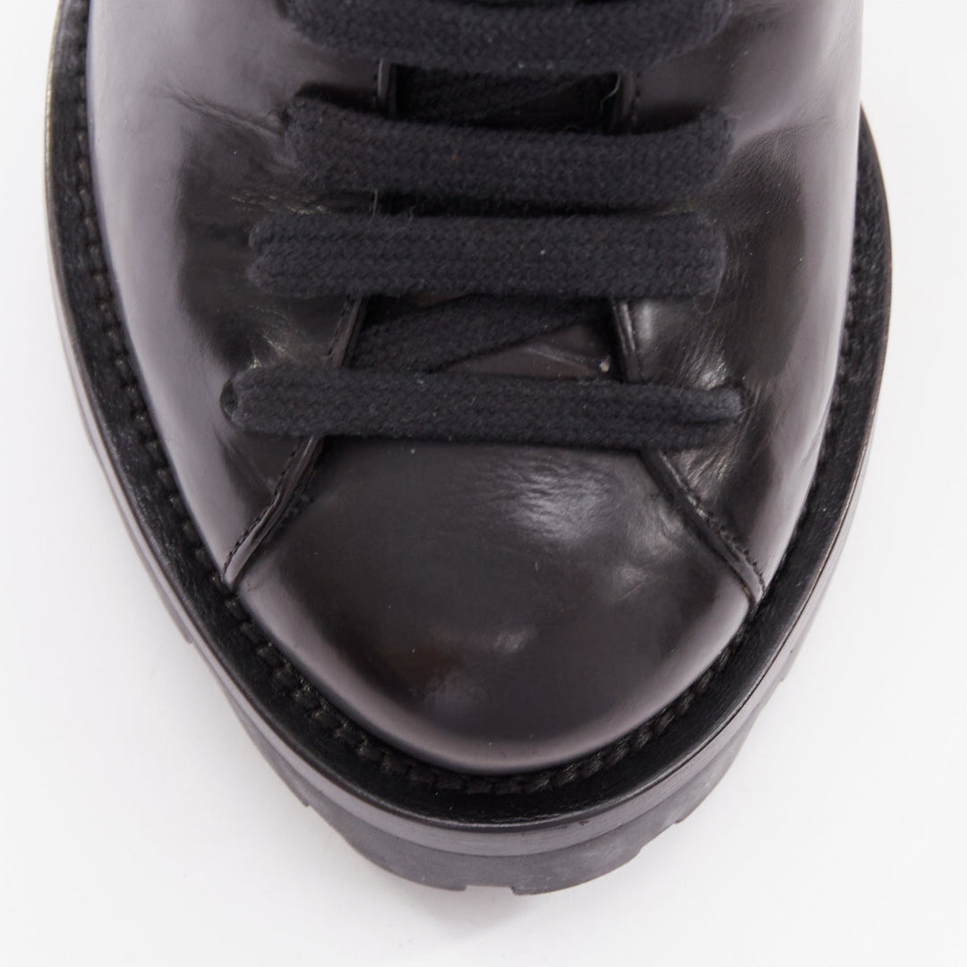 PRADA 2011 Calzature Donna black leather fur trim half wedged ankle boots EU