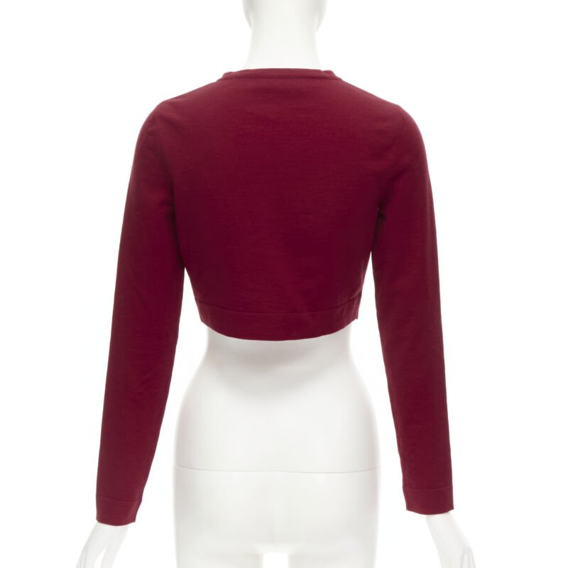 ALAIA Signature cropped stretch knit button cardigan Garance red FR38 S