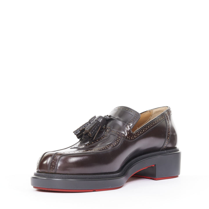 CHRISTIAN LOUBOUTIN Daniloumoc Urban burgundy black leather tassel loafer EU43
