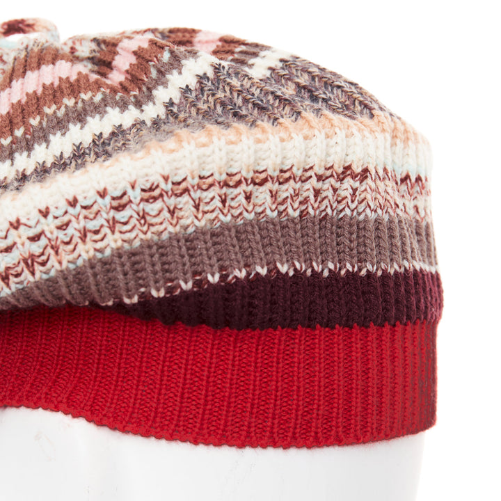 MISSONI red pink multicolor striped wool blend knitted beret hat