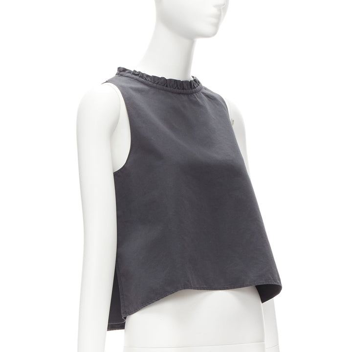 ATLANTIQUE ASCOLI charcoal grey ruffle collar dipped back boxy top US2 S