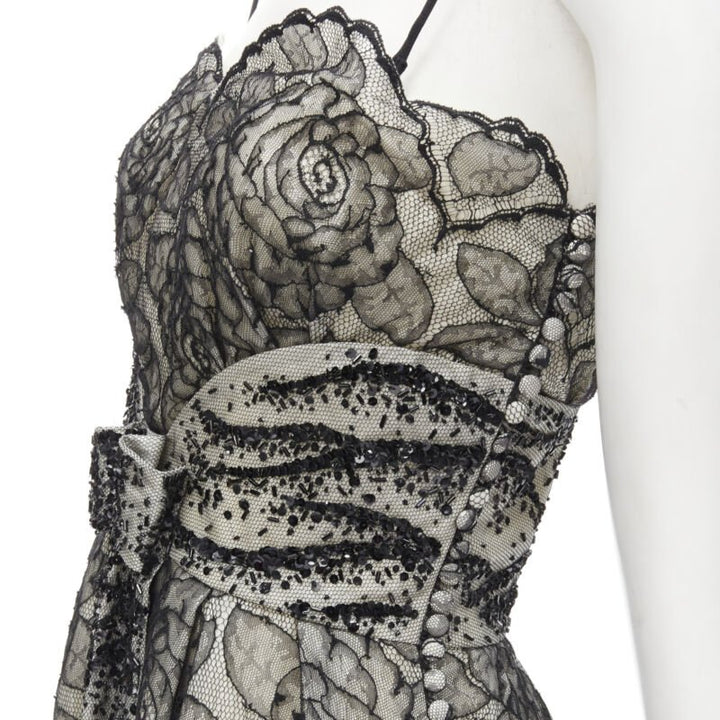 CHRISTIAN DIOR JOHN GALLIANO 2011 Runway lace bead embellished bow dress FR36 S