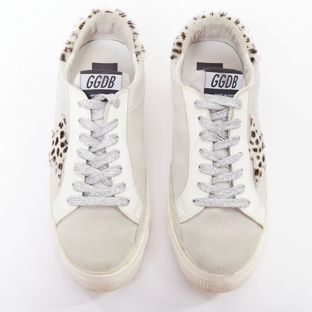 GOLDEN GOOSE Vstar2 metallic silver leather zebra star distressed sneakers EU36