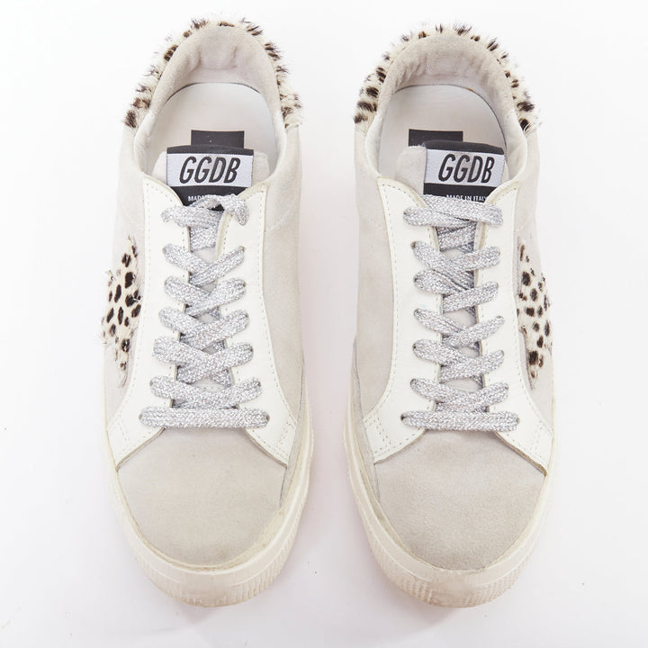 GOLDEN GOOSE Vstar2 metallic silver leather zebra star distressed sneakers EU36