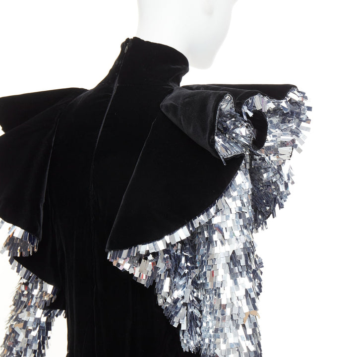 ALEXANDRE VAUTHIER COUTURE AW2022 Runway velvet sequin gloves body top FR38 M