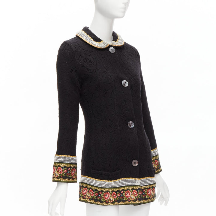 VOYAGE INVEST IN THE ORIGINAL LONDON red green beaded floral black wool coat L