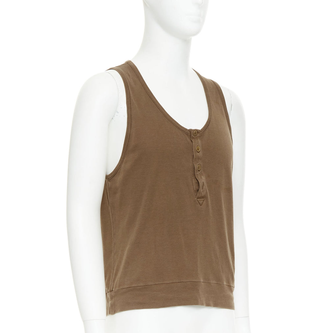 BOTTEGA VENETA brown silk cotton half button scoop neck tank top IT50 L