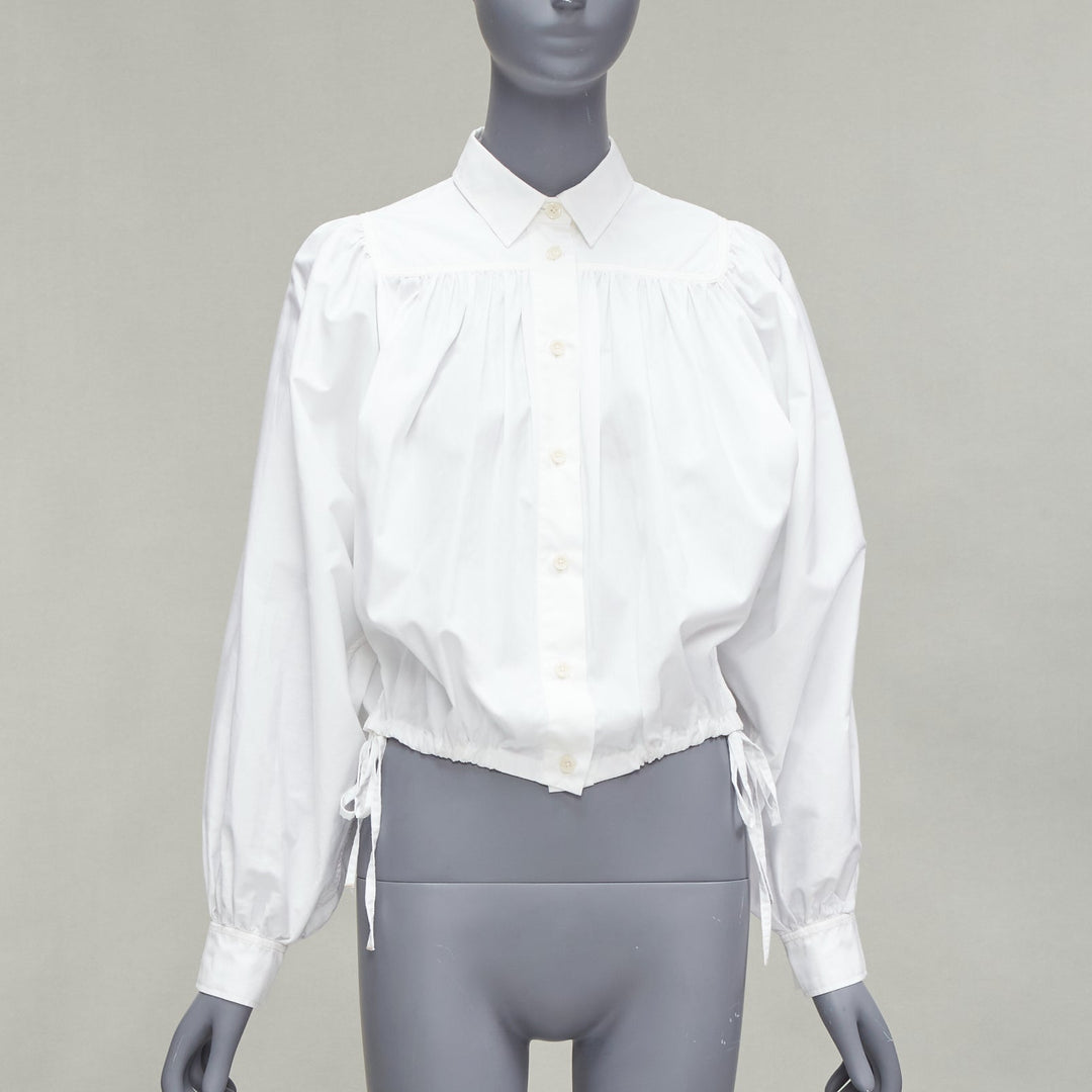 MARNI white cotton drawstring hem puff sleeve cropped blouse IT36 XXS