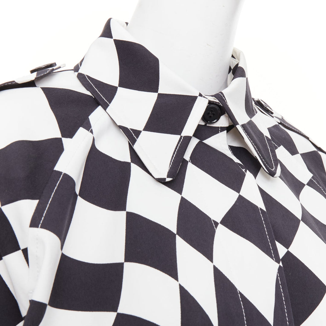 MAISON MARGIELA MM6 black white checkerboard cotton cropped flared coat FR40 M