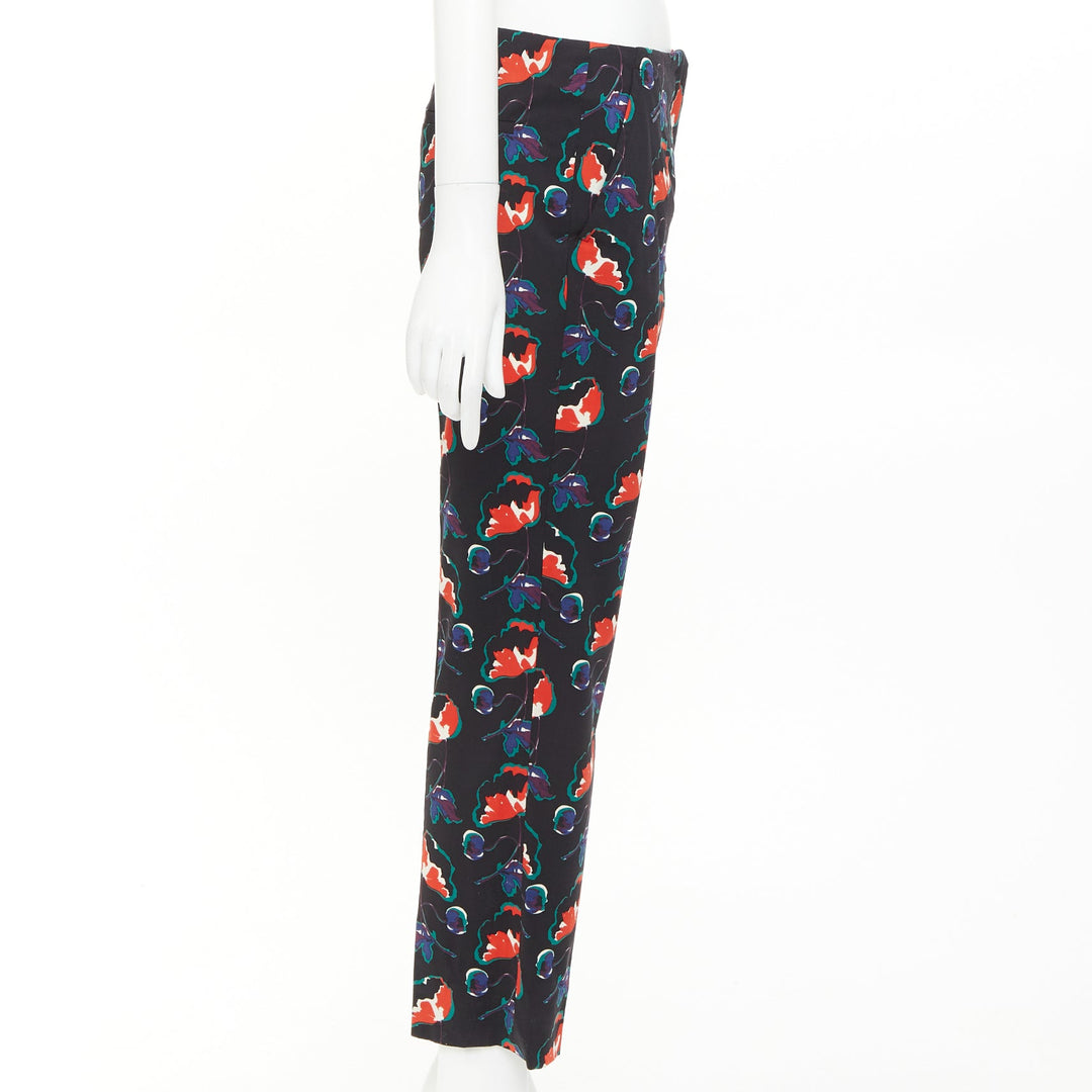 MIU MIU 2014 black red blue wool floral cropped kick flare trousers IT38 XS