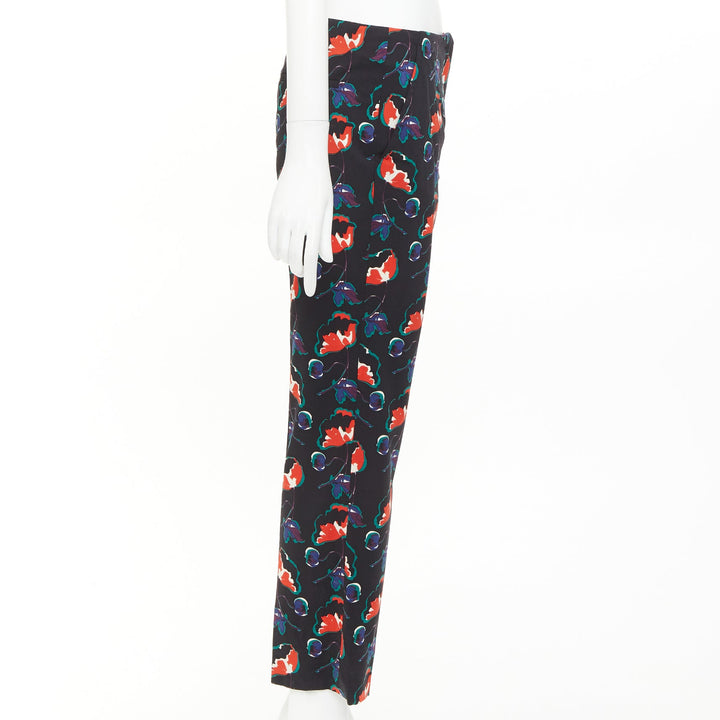 MIU MIU 2014 black red blue wool floral cropped kick flare trousers IT38 XS
