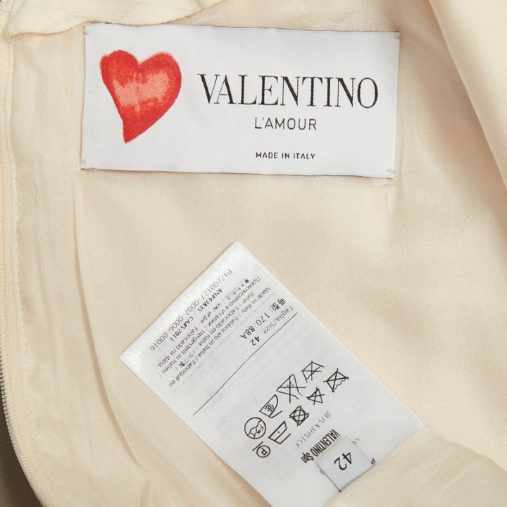 VALENTINO Bridal L'Amour ivory wool crepe silk lace collar A-line dress IT42 M