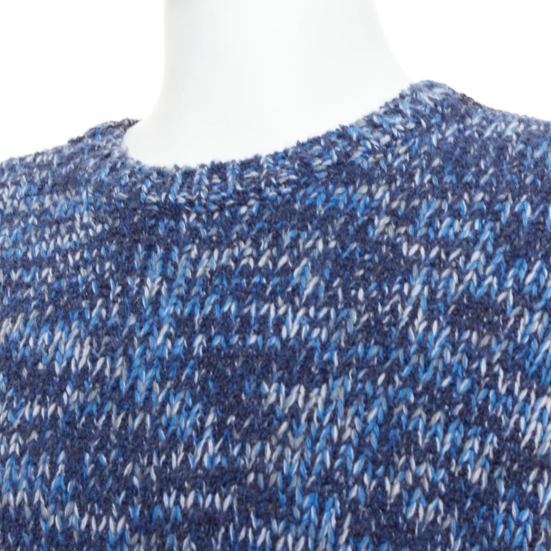 HERMES virgin wool cashmere blend blue melange knit sweater XL