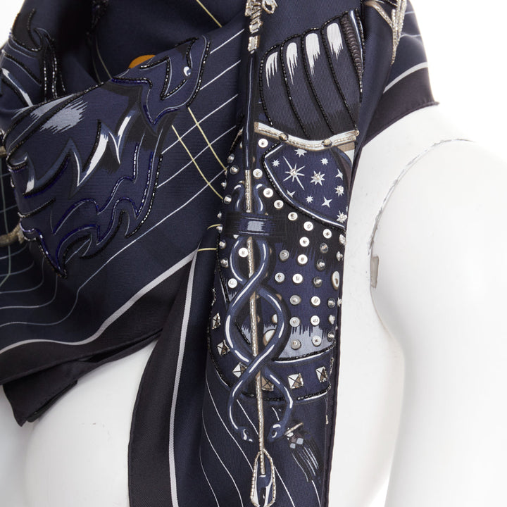 HERMES 2025 Tous en Selle embroidered scarf 90cm 100% silk applique beaded scarf