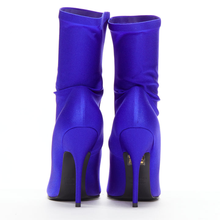 BALENCIAGA Demna blue lycra high heeled sock boots EU36 Kim Kardashian