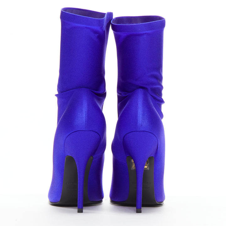 BALENCIAGA Demna blue lycra high heeled sock boots EU37 Kim Kardashian
