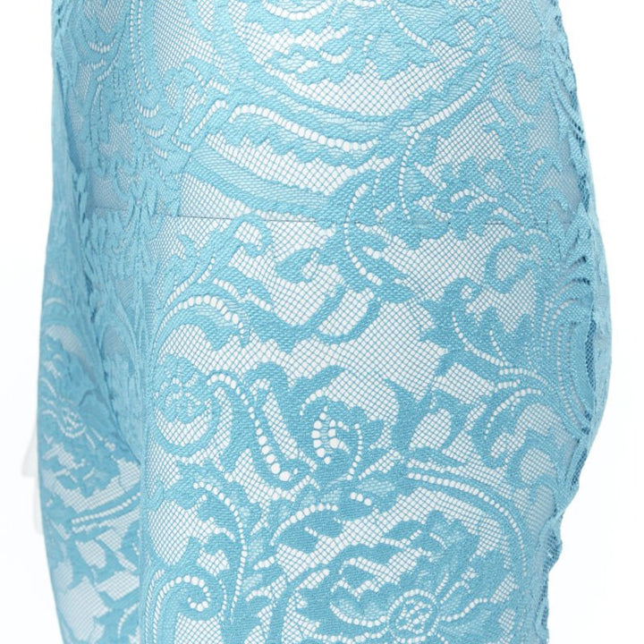 VERSACE Underwear Medusa Greca waist band blue floral lace tights L