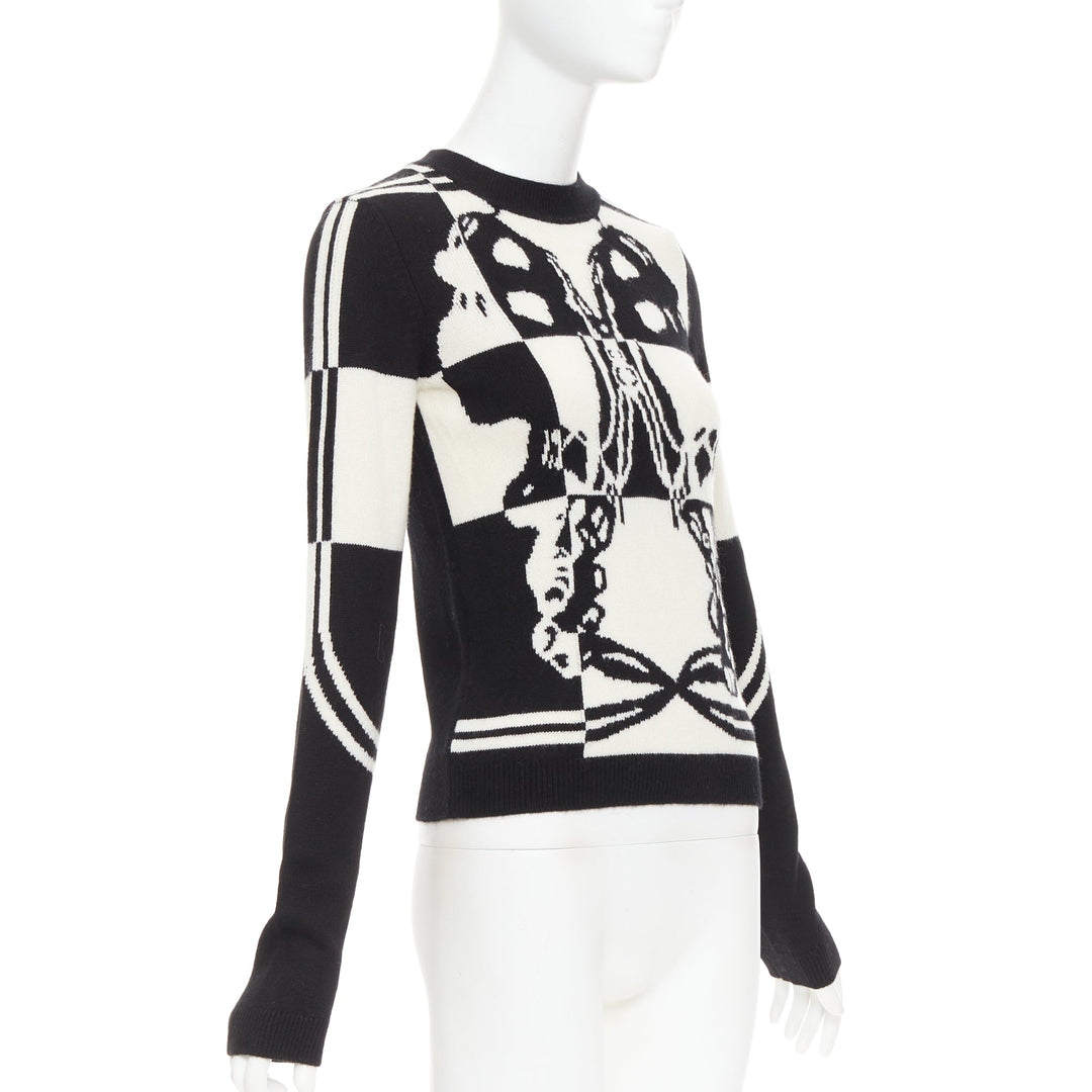 HERMES Brides de Gala 100% Scottish cashmere black white intarsia sweater FR36 S