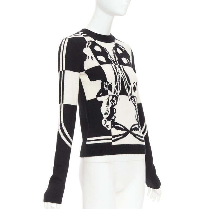 HERMES Brides de Gala 100% Scottish cashmere black white intarsia sweater FR36 S