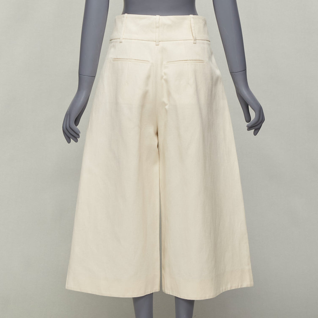 MARNI beige cotton linen canvas mid waist pleated wide leg culottes IT38 XS