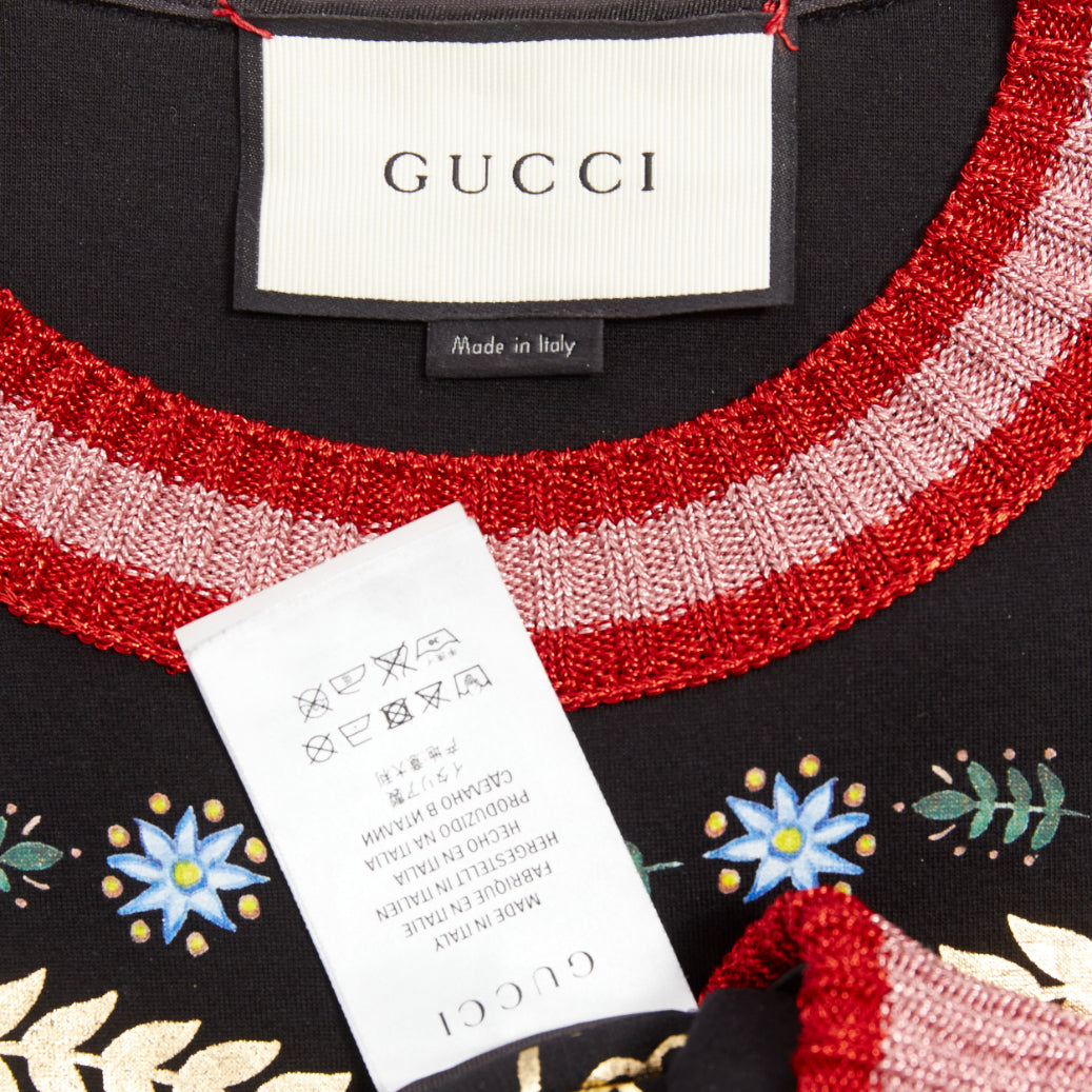 GUCCI black pink metallic foil Laminated Heart Bee applique sweatshirt S