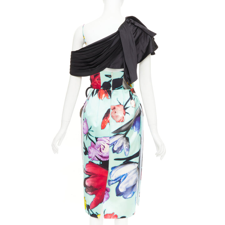 rare PRADA 2019 Runway Floral Print Cascade Rosette applique dress IT38 XS