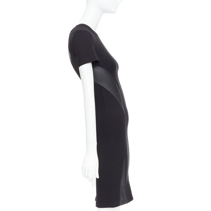 MCQ ALEXANDER MCQUEEN black leather panel fitted bodycon dress S