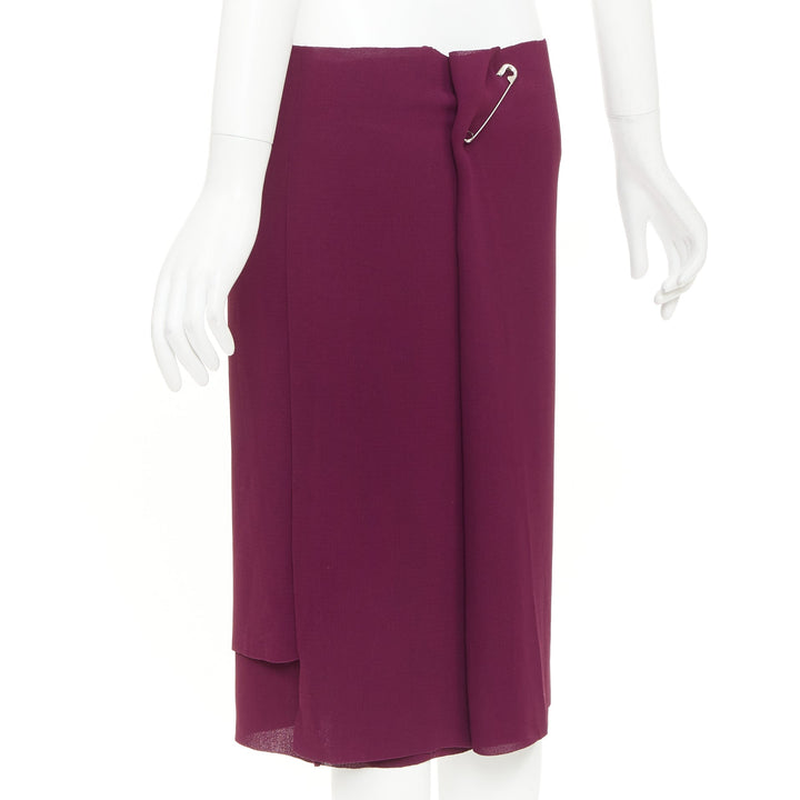 COMME DES GARCONS 1998 Vintage burgundy layered darted pleat self wrap skirt S