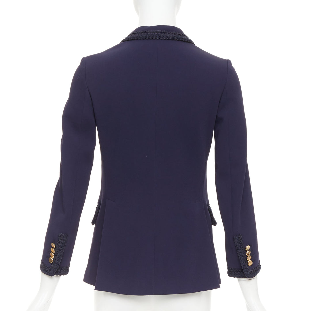 GUCCI 2019 Passimentarie Trim Cady navy embroidery military blazer IT36 XXS
