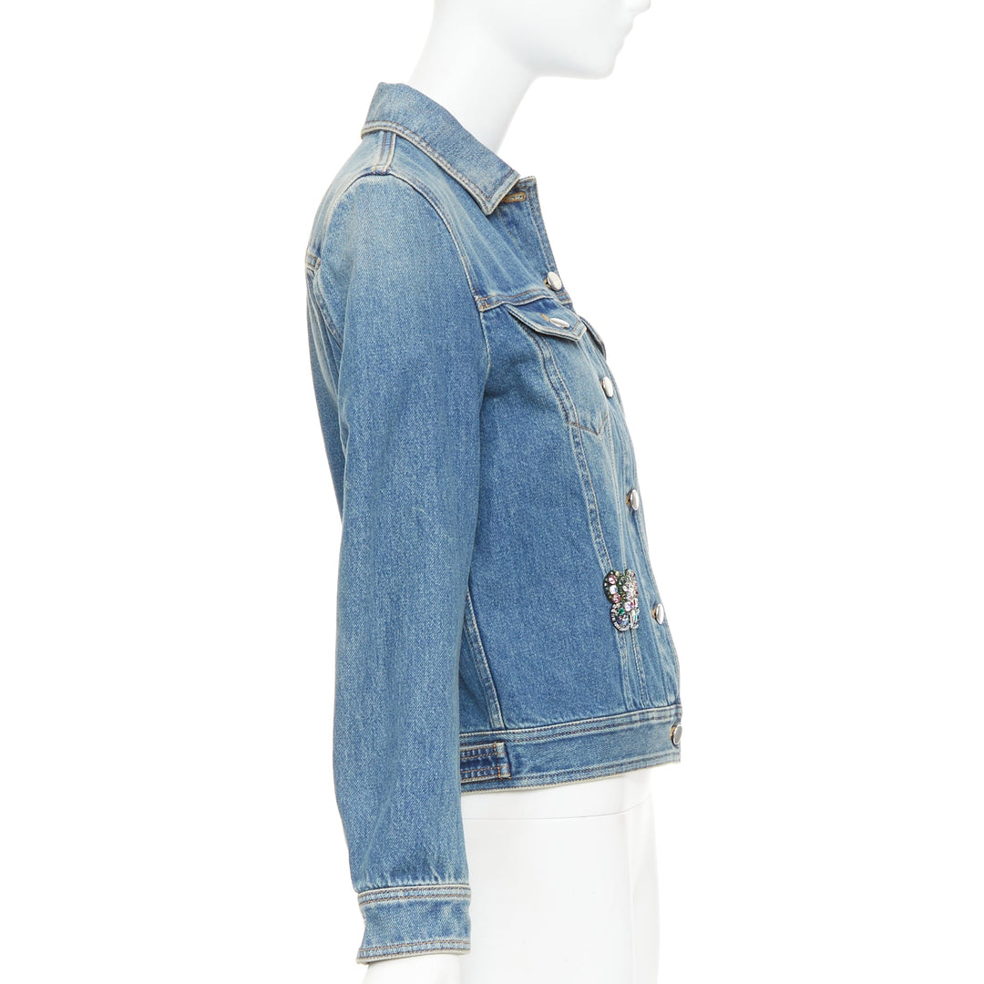 VALENTINO blue denim multicolor jewel butterfly embellish trucker jacket IT40 S